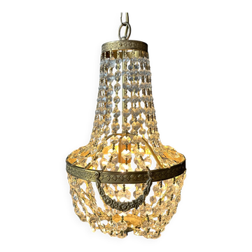 Golden bronze hot air balloon chandelier with glass pendants, mid-20th century.