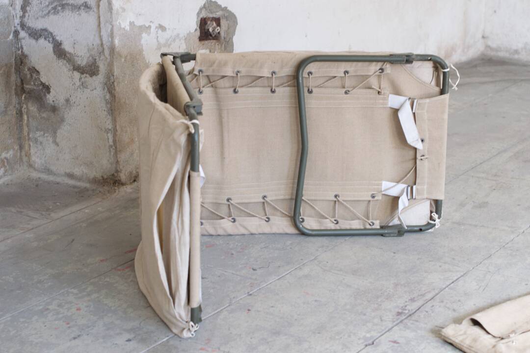 French Army Camp Bed Lounger with Mattress and Bag / Garden 1960