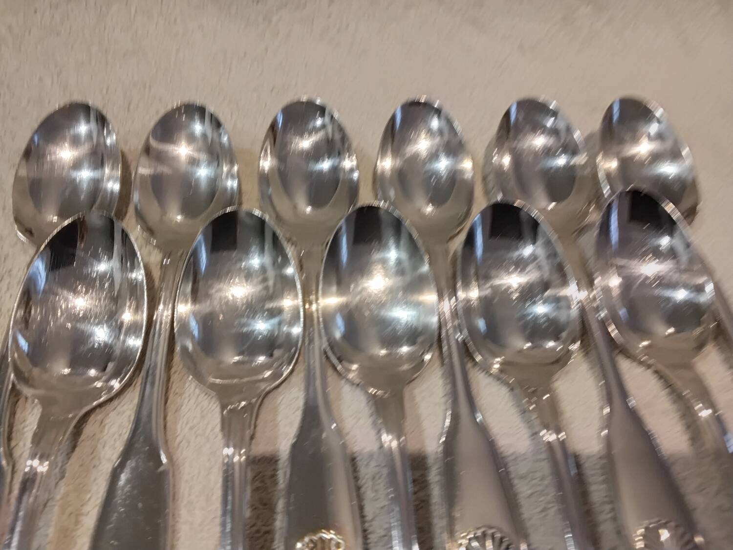 11 silver plated dessert spoons, Christofle Vendome, 17.1 cm