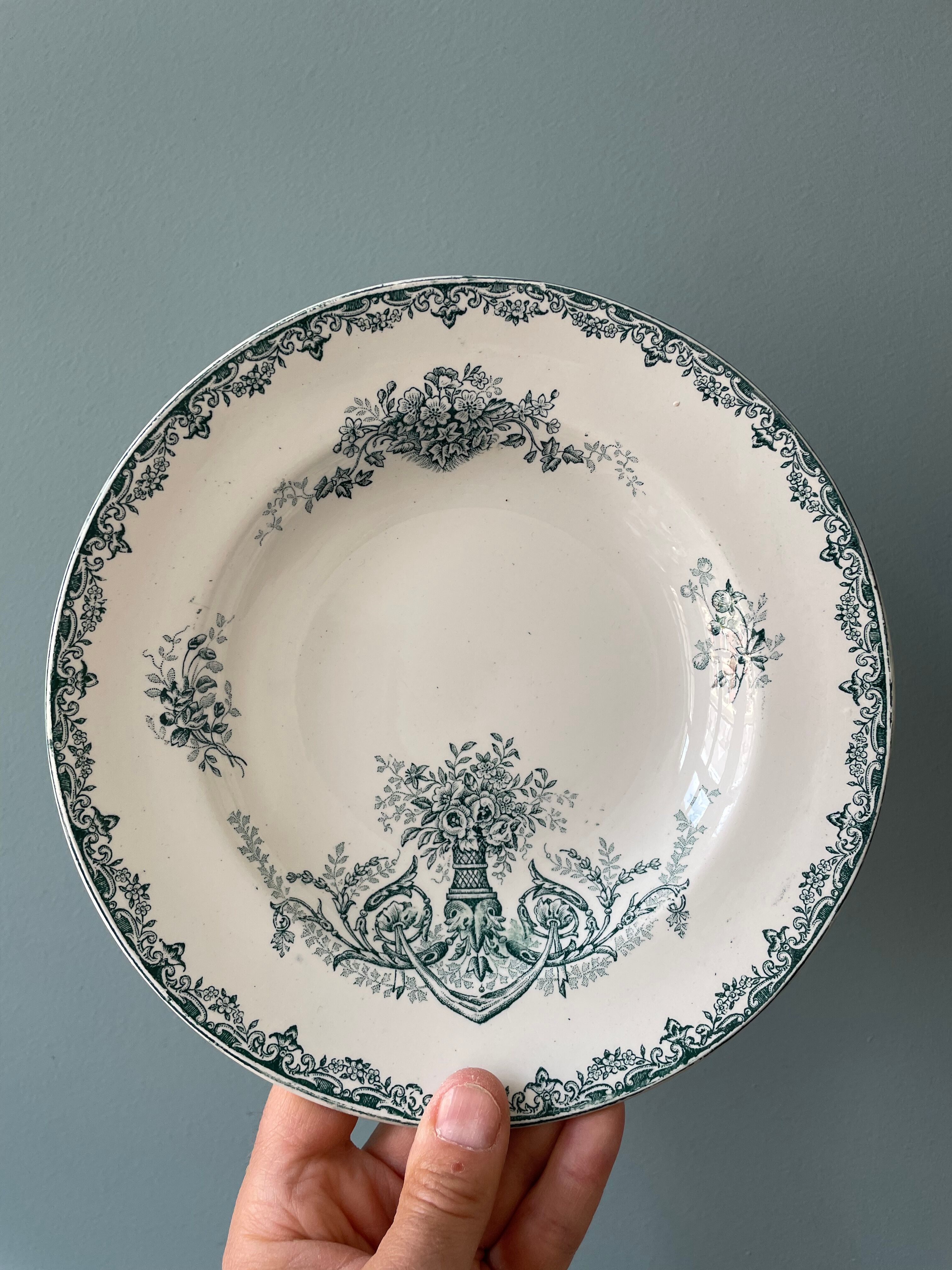 Set of 7 mismatched hollow plates Terre de Fer XIXth