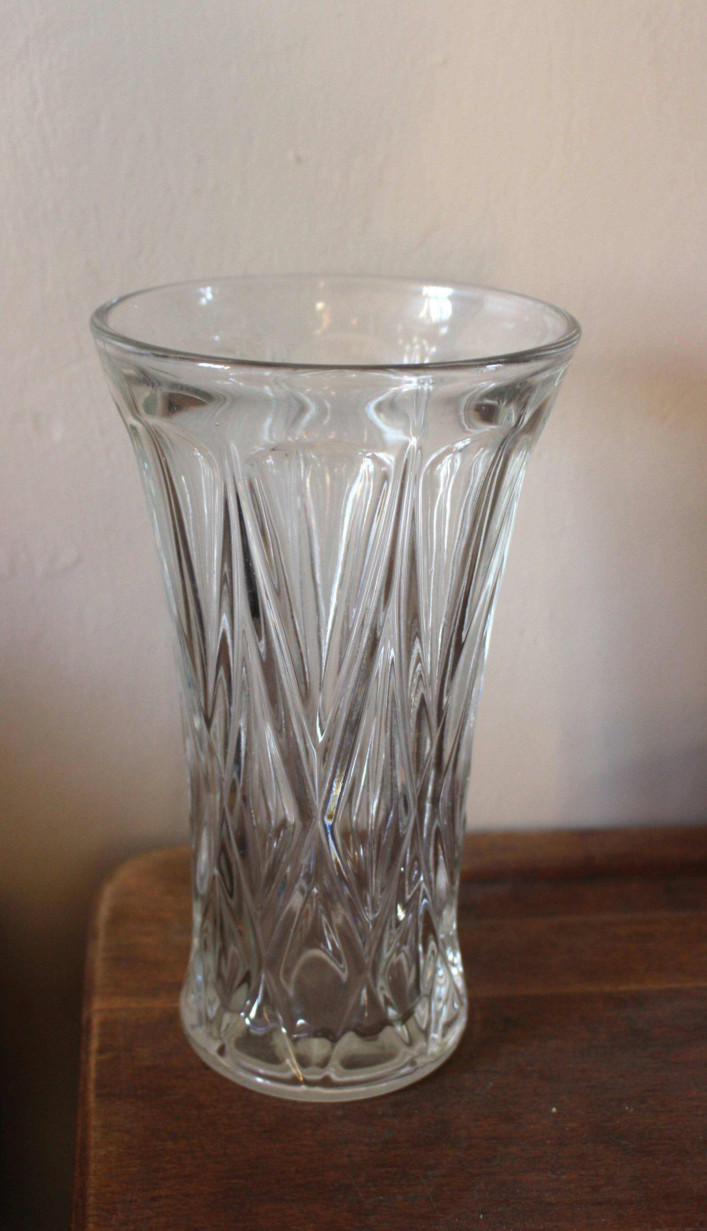 Cut glass vase, flared, vintage triangles and diamonds