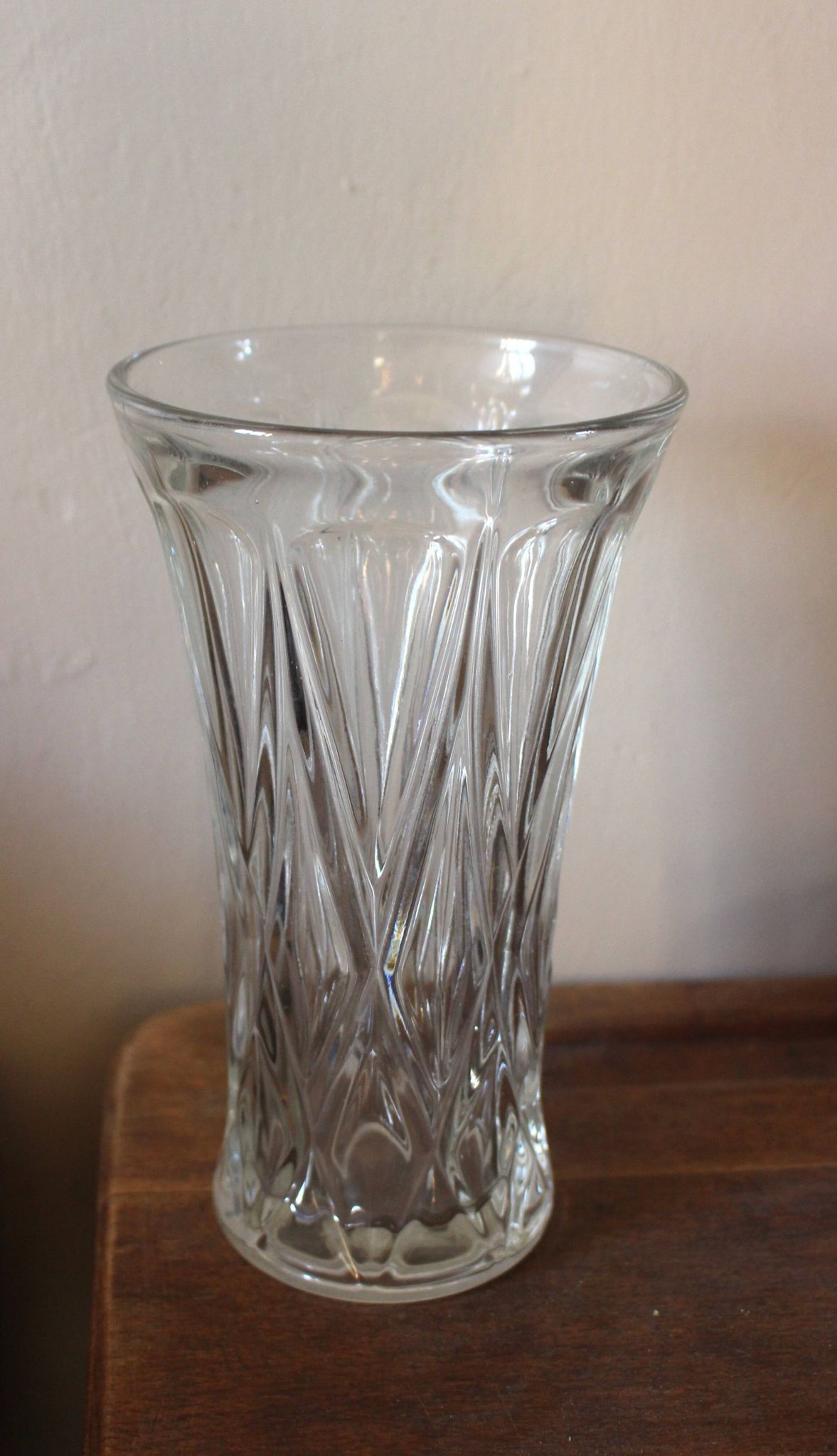 Cut glass vase, flared, vintage triangles and diamonds