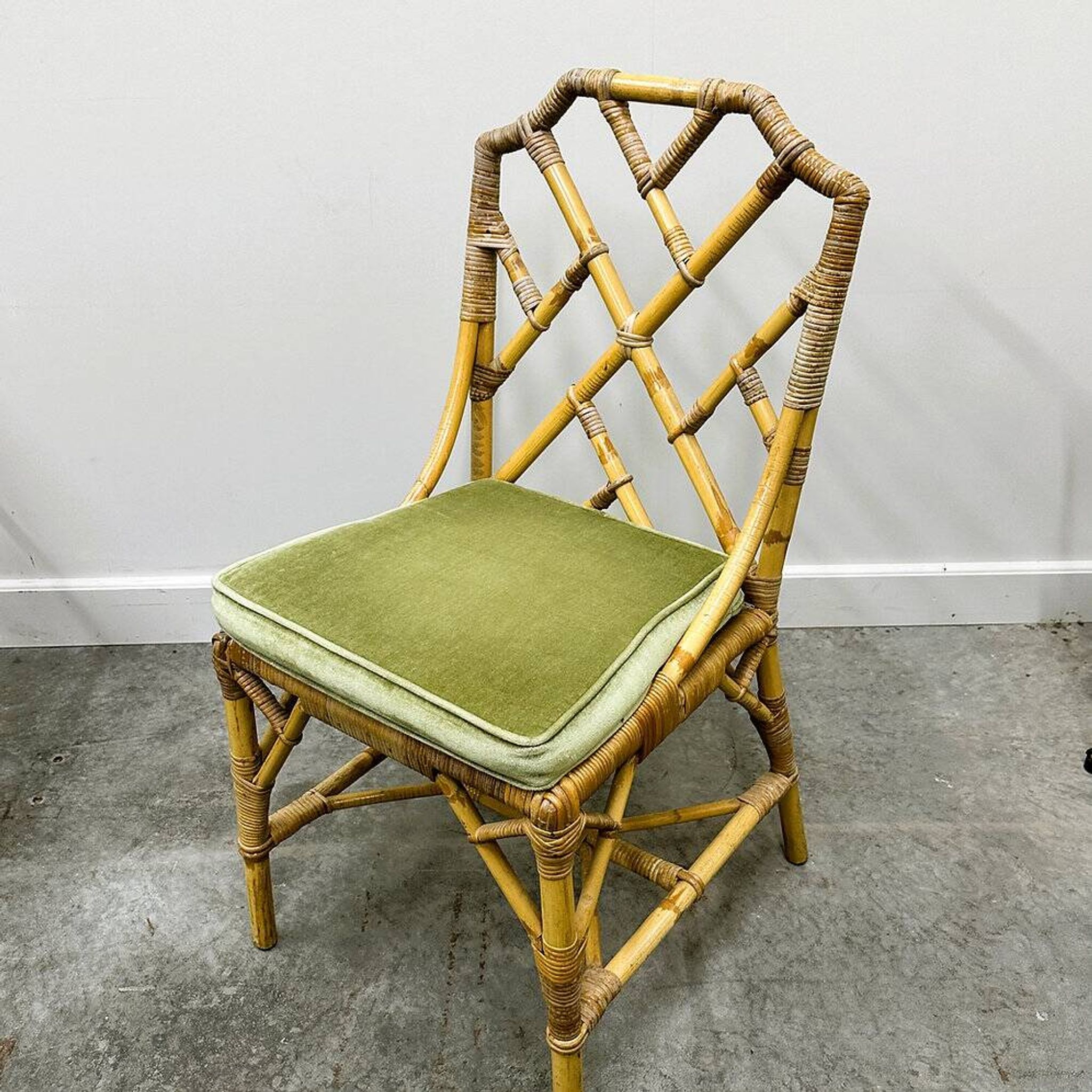 Set of six English "Invincible" bamboo and rattan chairs by Angraves, 1970s
