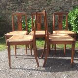 Series of 6 rococo chairs, mulched in solid walnut period 1930.
