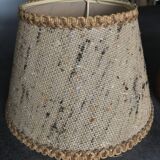 Pair of vintage burlap and braid lampshades
