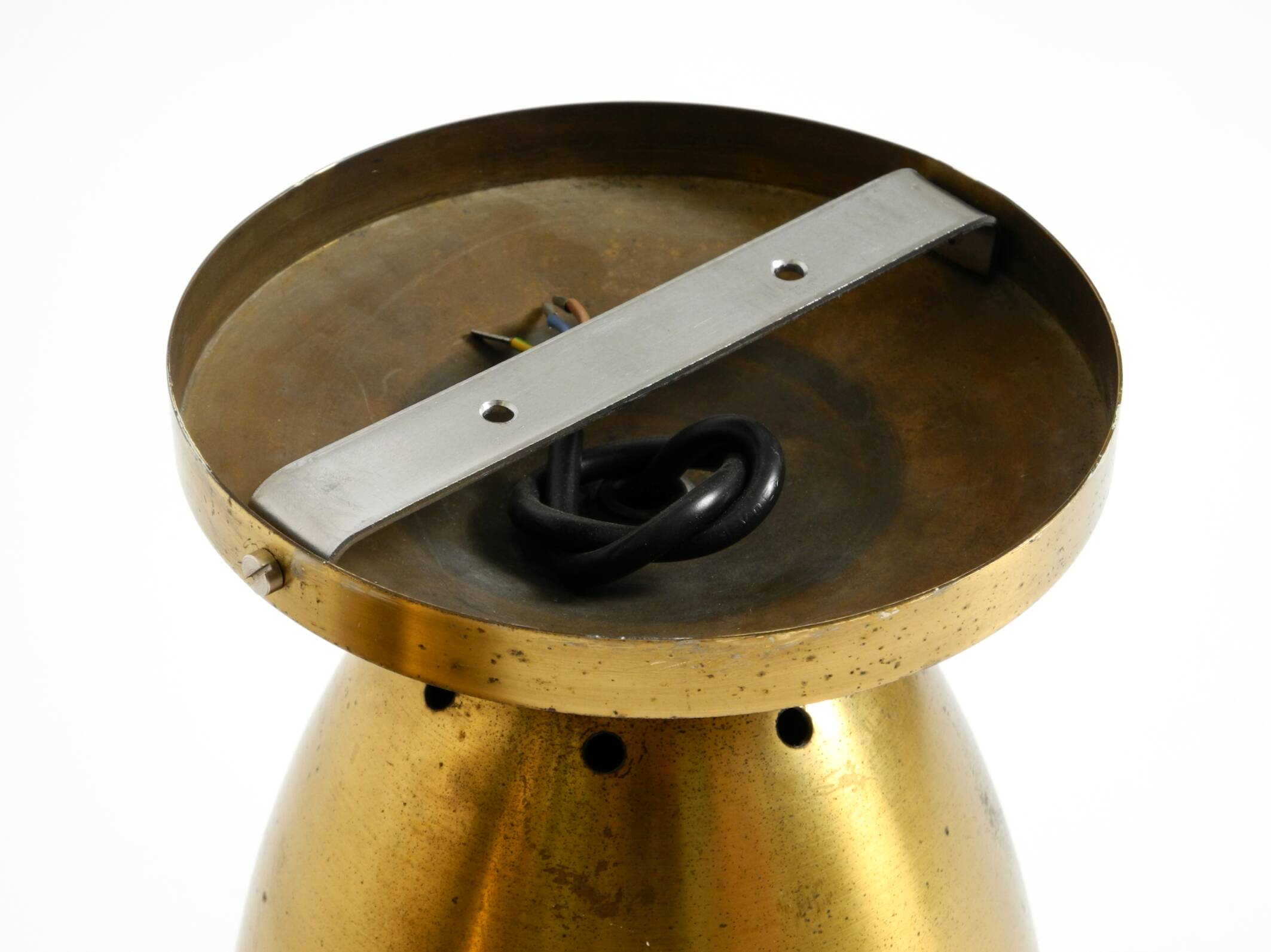 A pair of large, original Mid Century Modern brass ceiling lamps