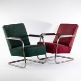 1930s Bauhaus cantilever armchair, upholstered in purple-red