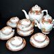 Sarreguemines coffee set 6 cups + 2 earthenware coffee pots with Chinese bamboo decor