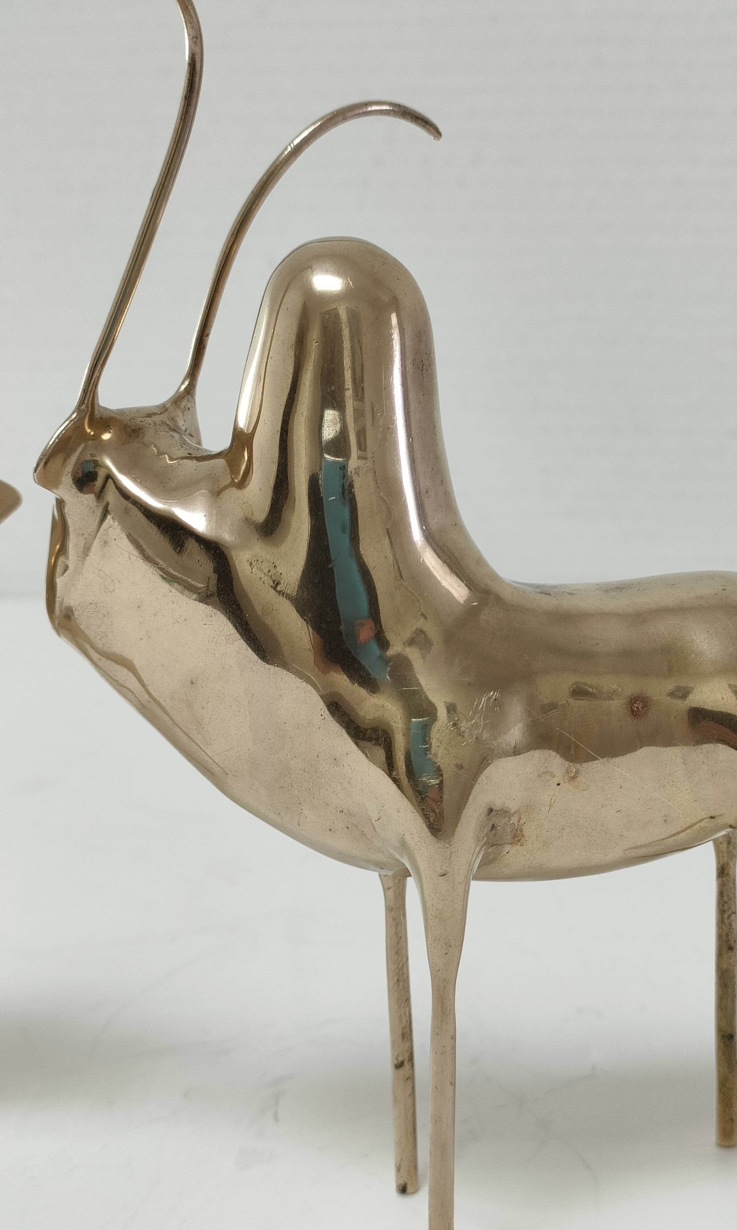 Two stylized zebu with long vintage brass horns