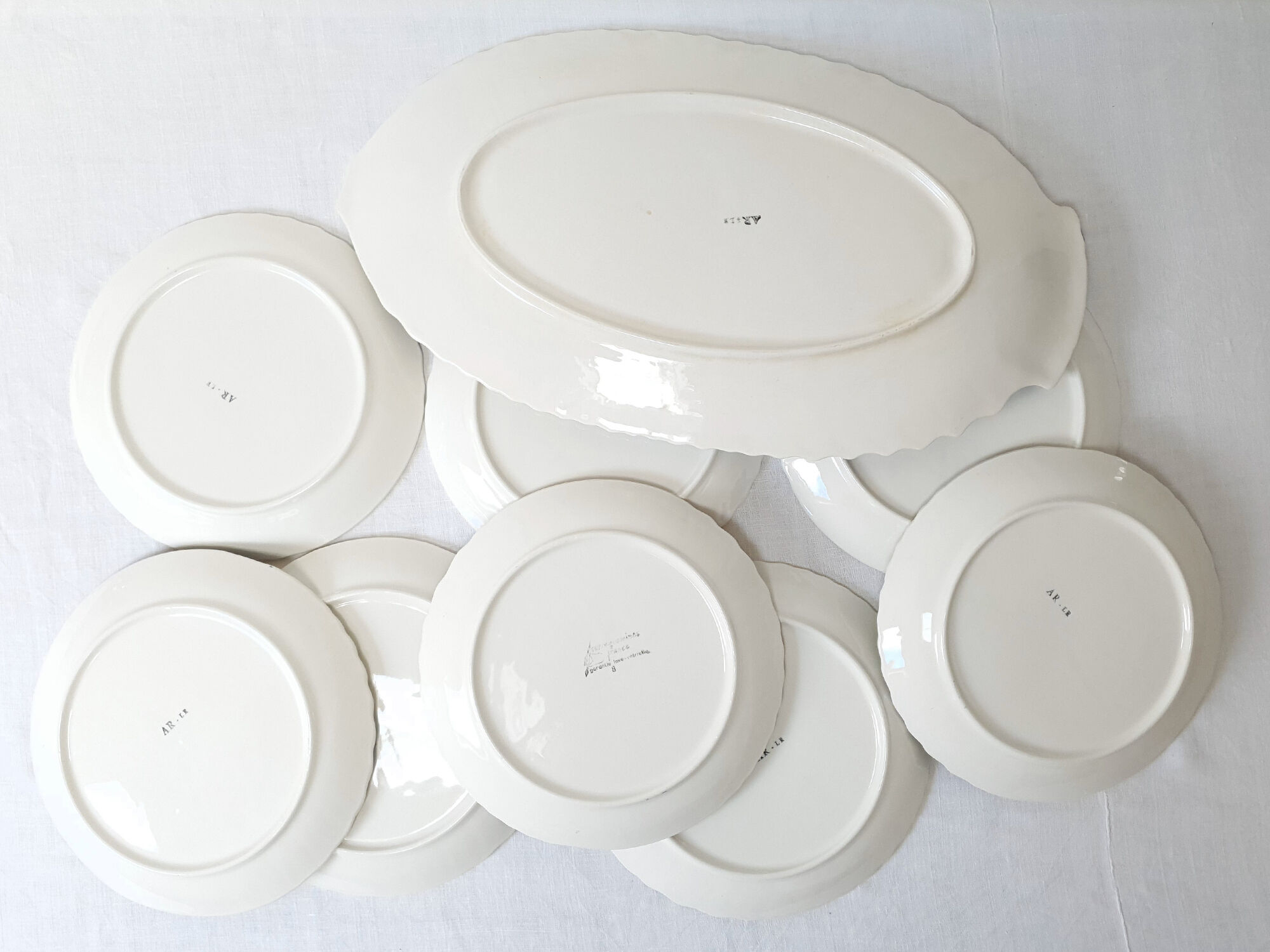 Fish service 8 plates and a large dish / Manufacture française Sarreguemines
