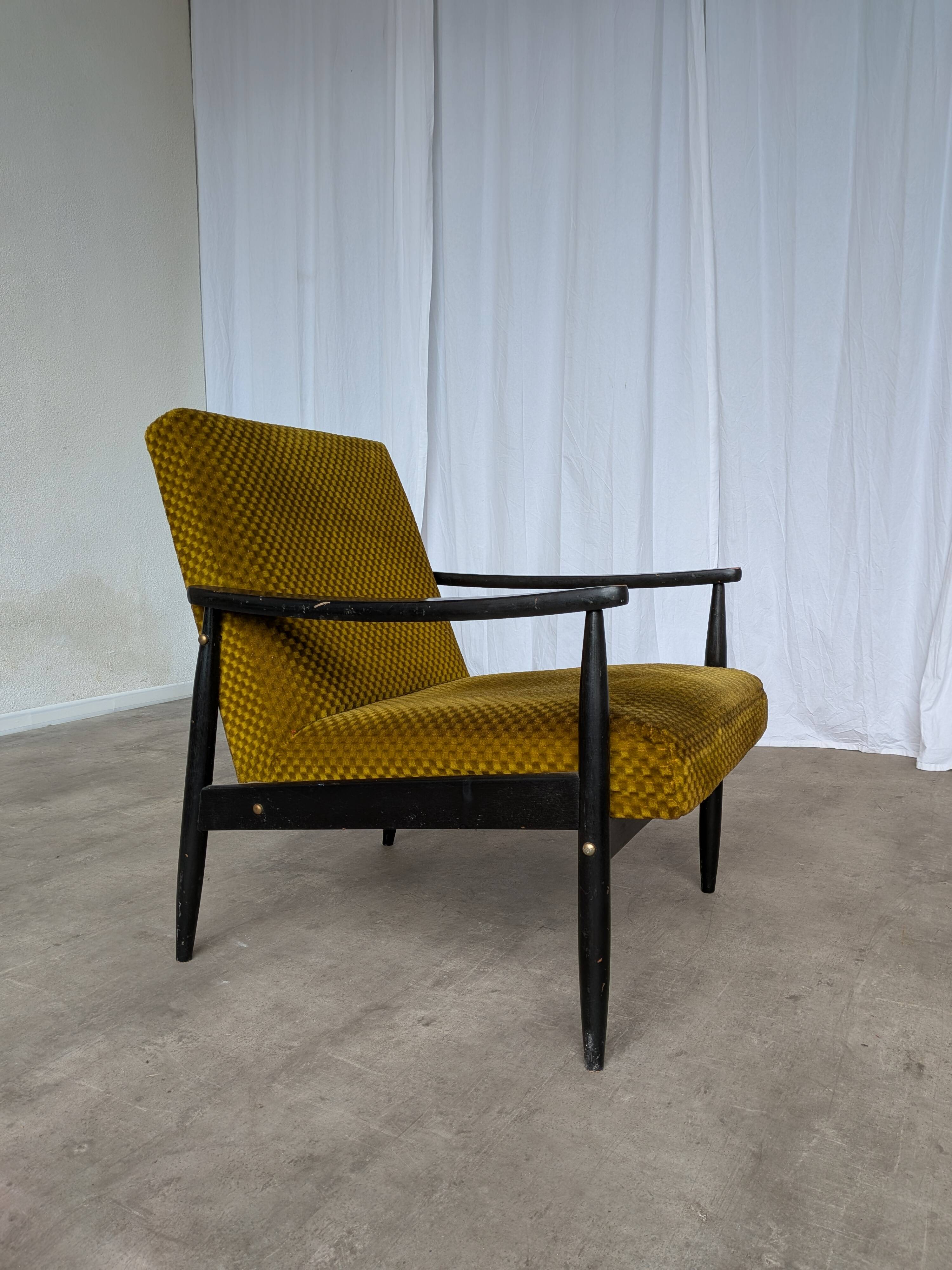 Vintage Yellow Fabric Armchair: Mid-Century Modern Lounge Chair