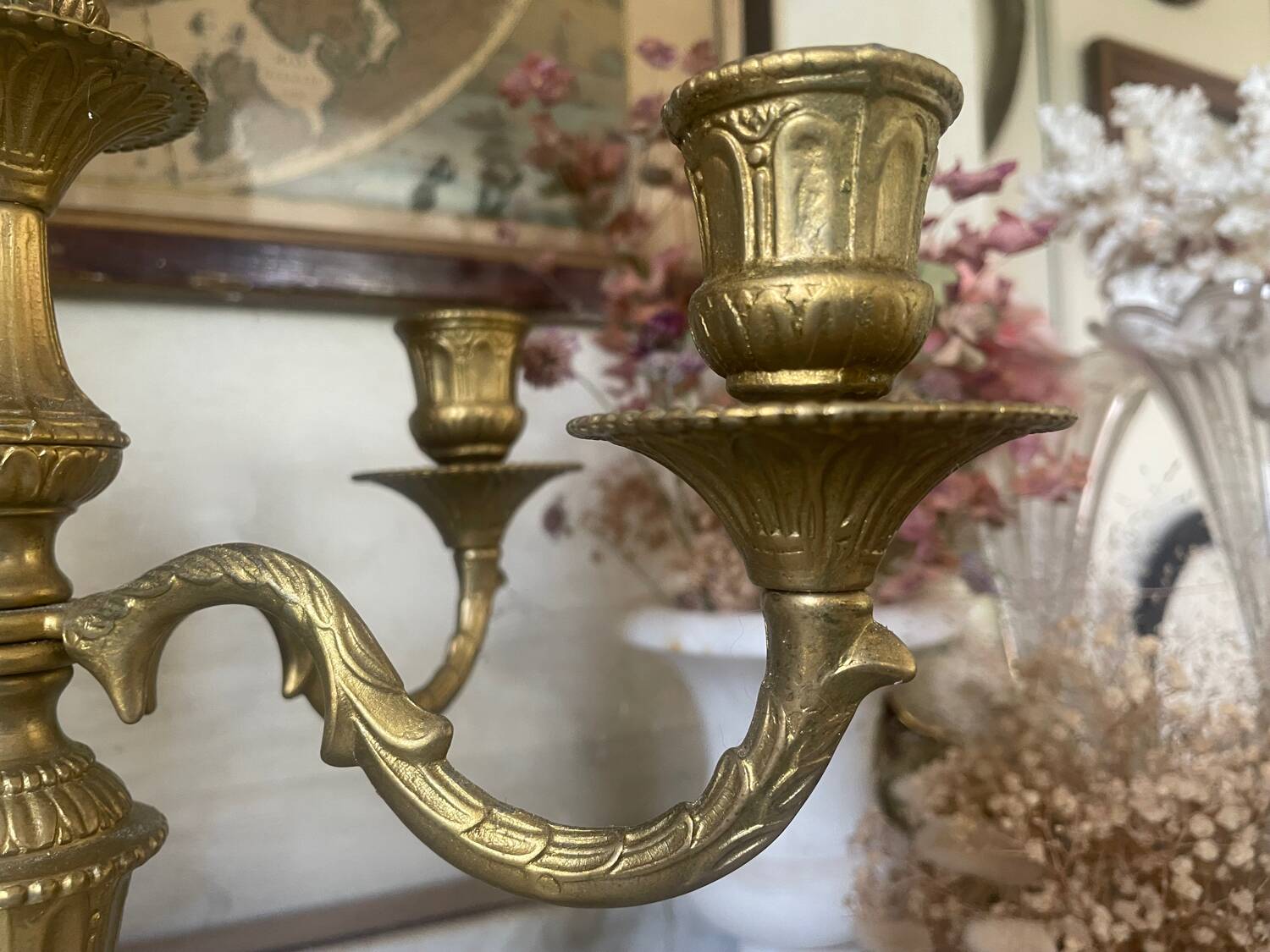 Antique 5-light brass candlestick