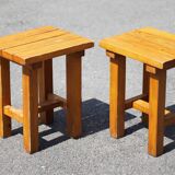 Pair of vintage stools, brutalist pine stools, side stools