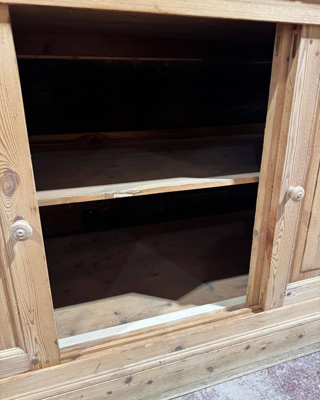 Old haberdashery counter in pitch pine