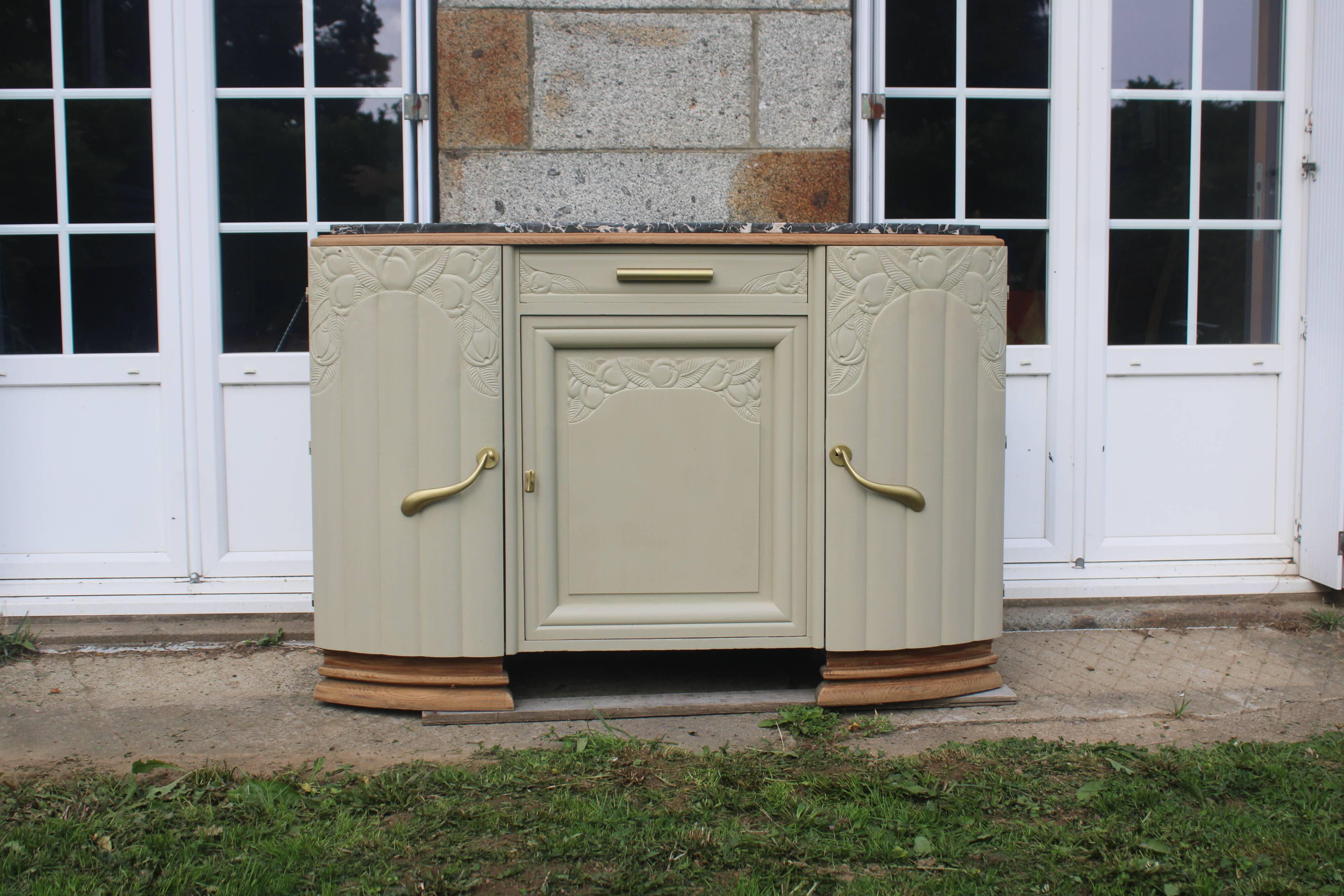 Art Deco sideboard in renovated solid oak – marble top