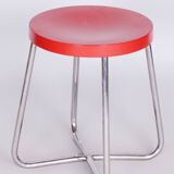 Tabouret en hêtre Bauhaus restauré, acier chromé, Tchéquie, années 1930