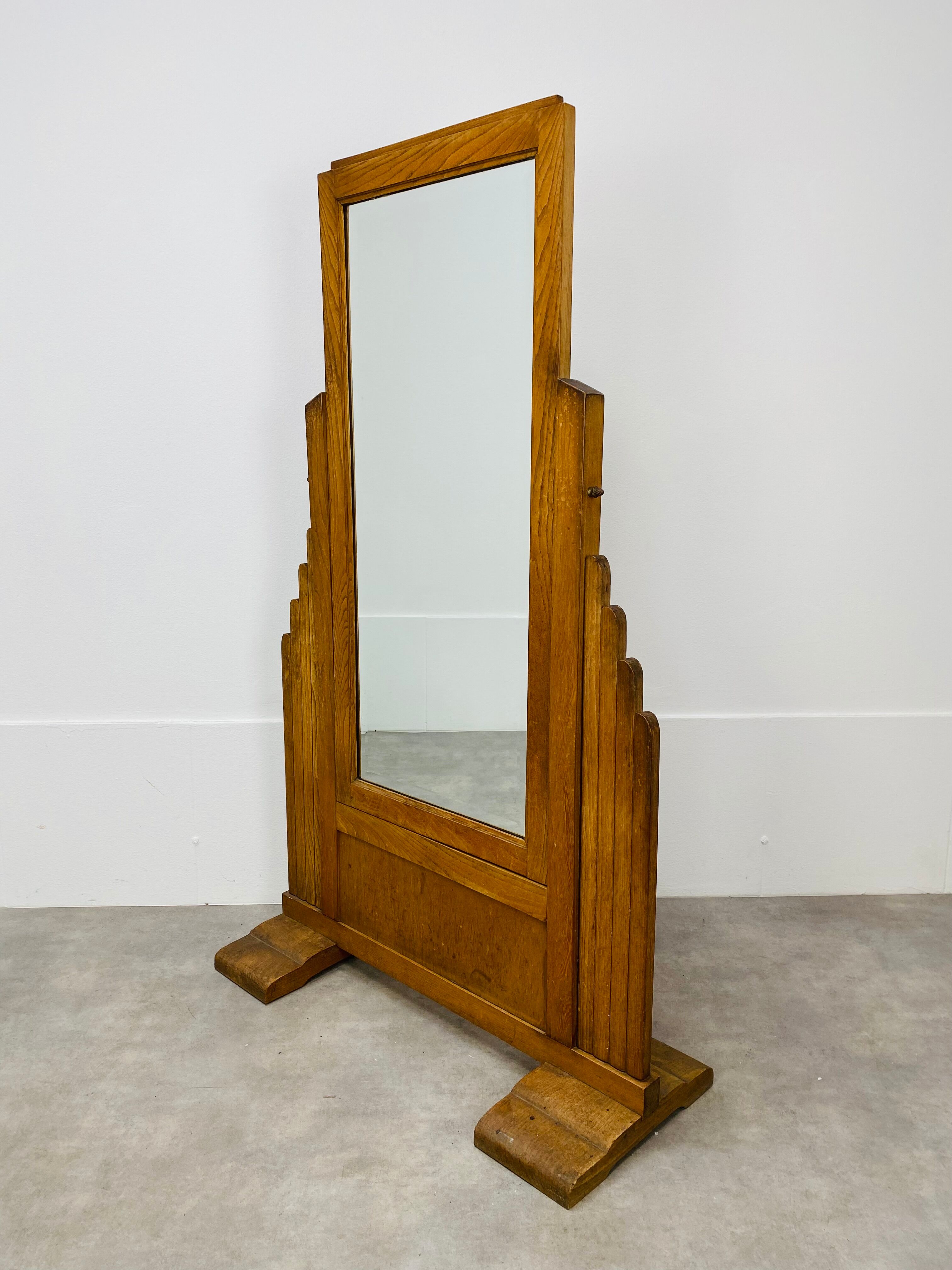 Mirror psyche art deco oak 1930