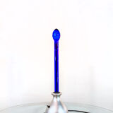 Table lamp with aluminum base and blue glass lampshade Italy Years'2000