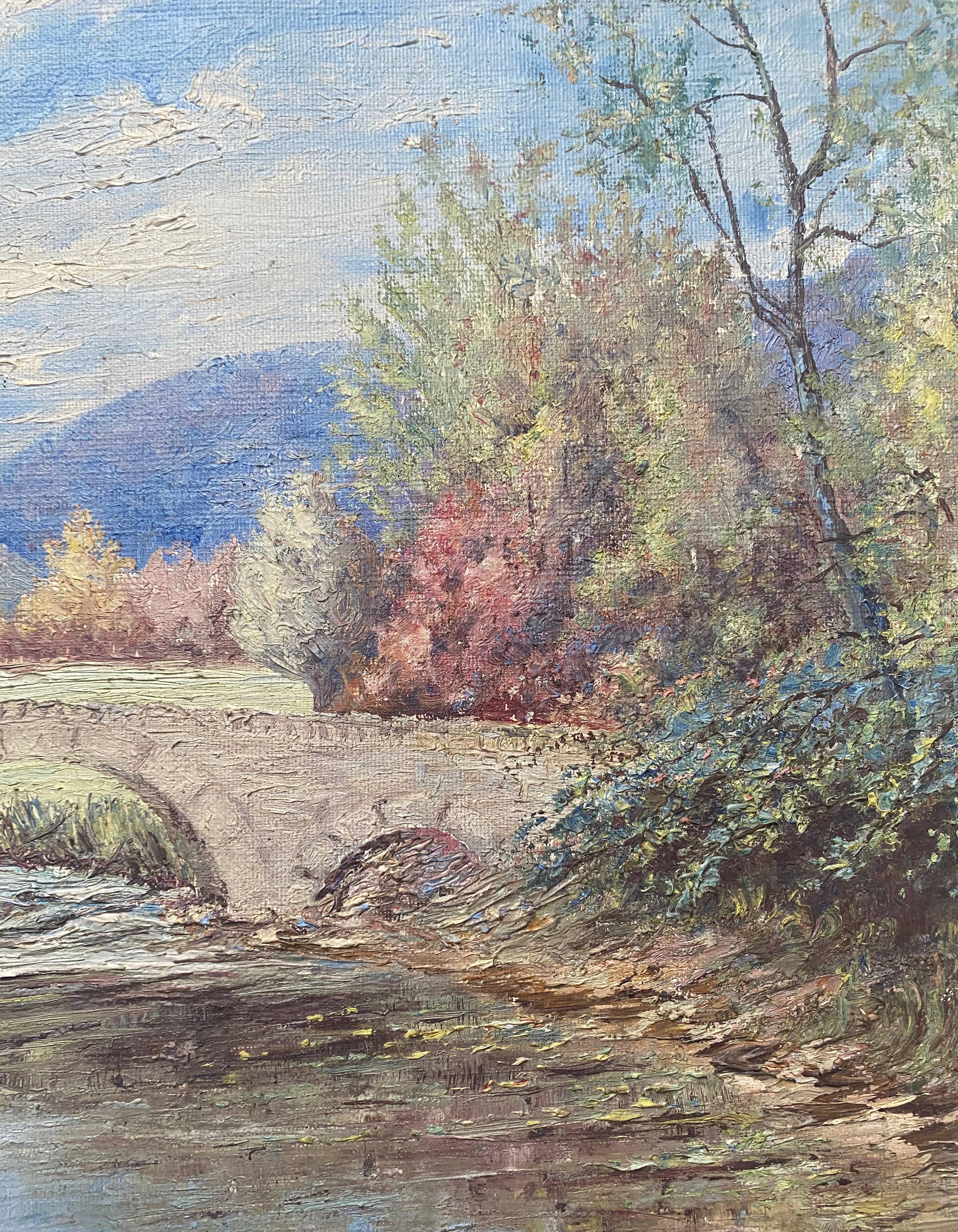 HST painting "Hilly landscape with the river" signed (to be deciphered)