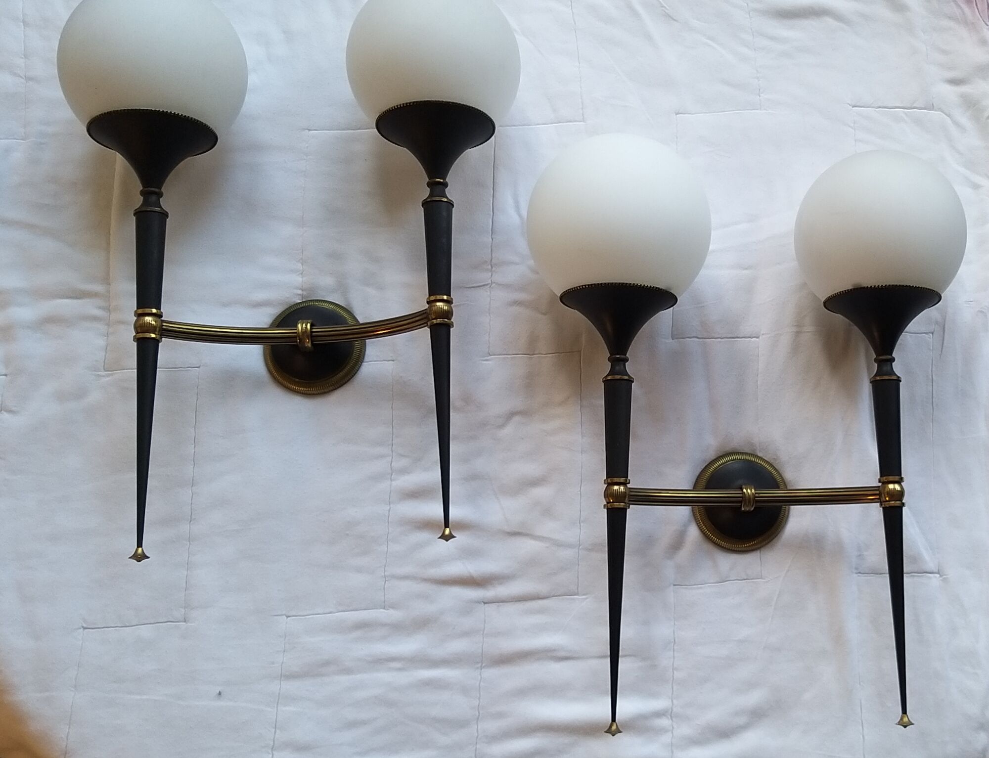 Pair of gold and lay sconces Arlus 1960