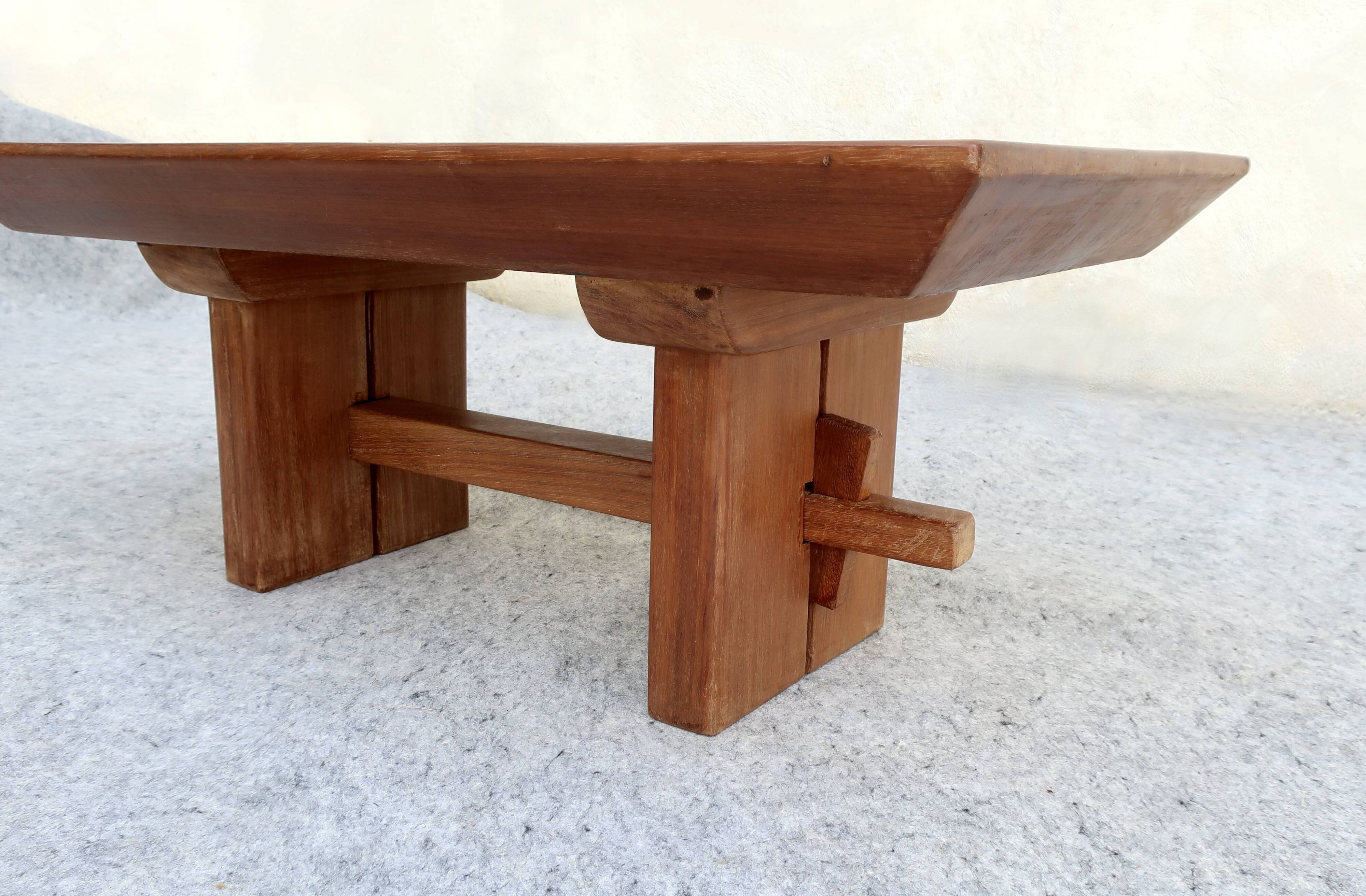 Scandinavian "Brutalist" Coffee Table, Japandi Style, Solid Teak, 20th Century