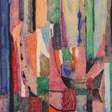 Gouache abstraite sur papier signée - des années 60/70