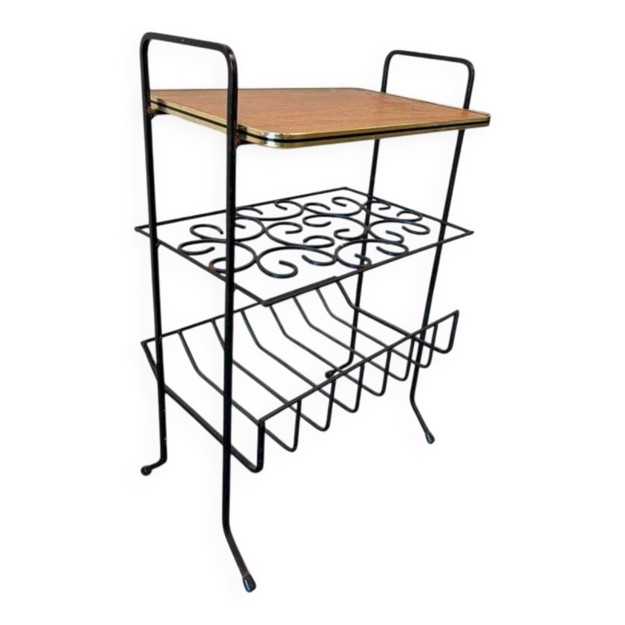 Vintage metal floor shelf / multi-level display / side table