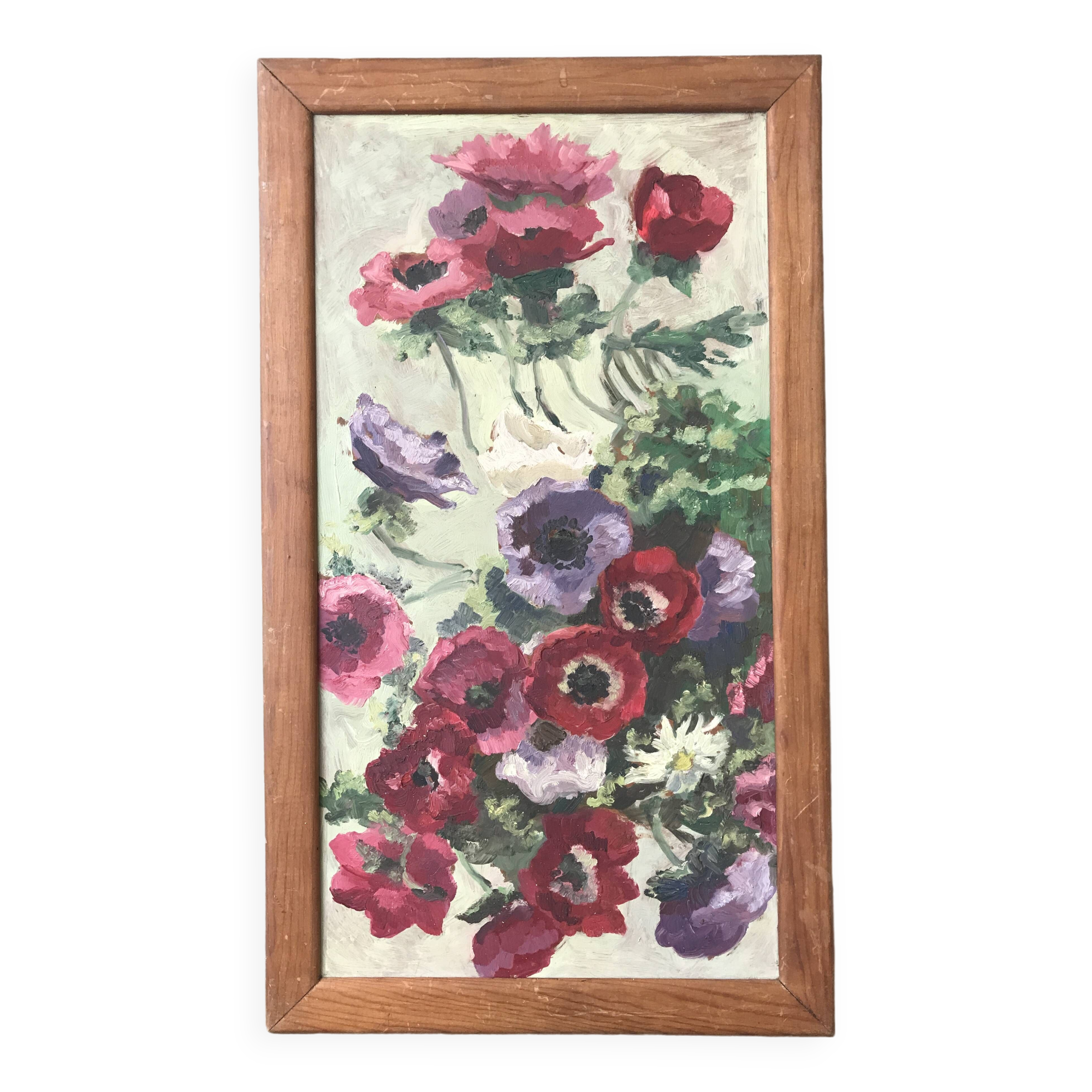 Tableau , fleurs en cascade , huile vers 1930