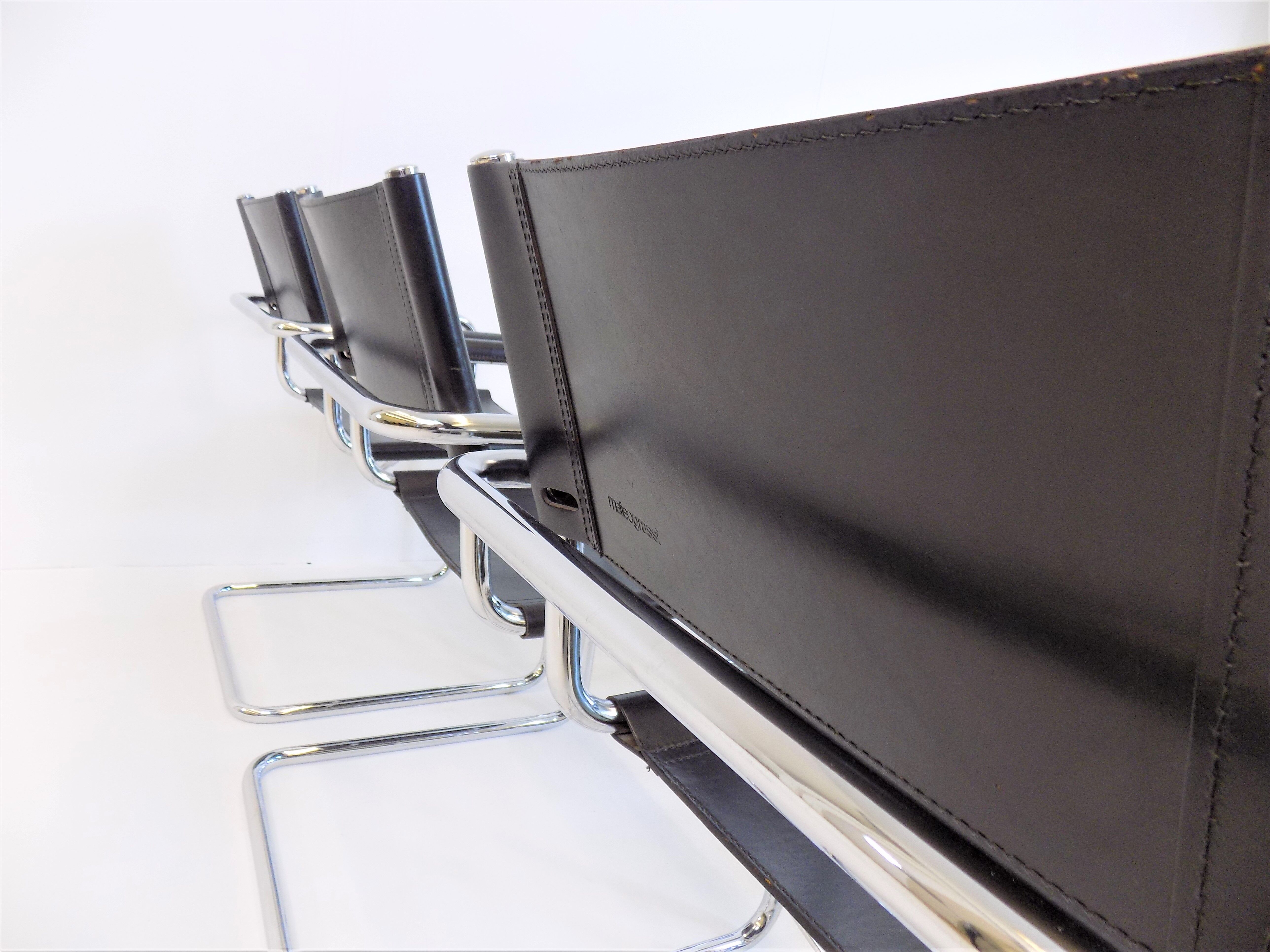 Set of 6 leather cantilever chairs