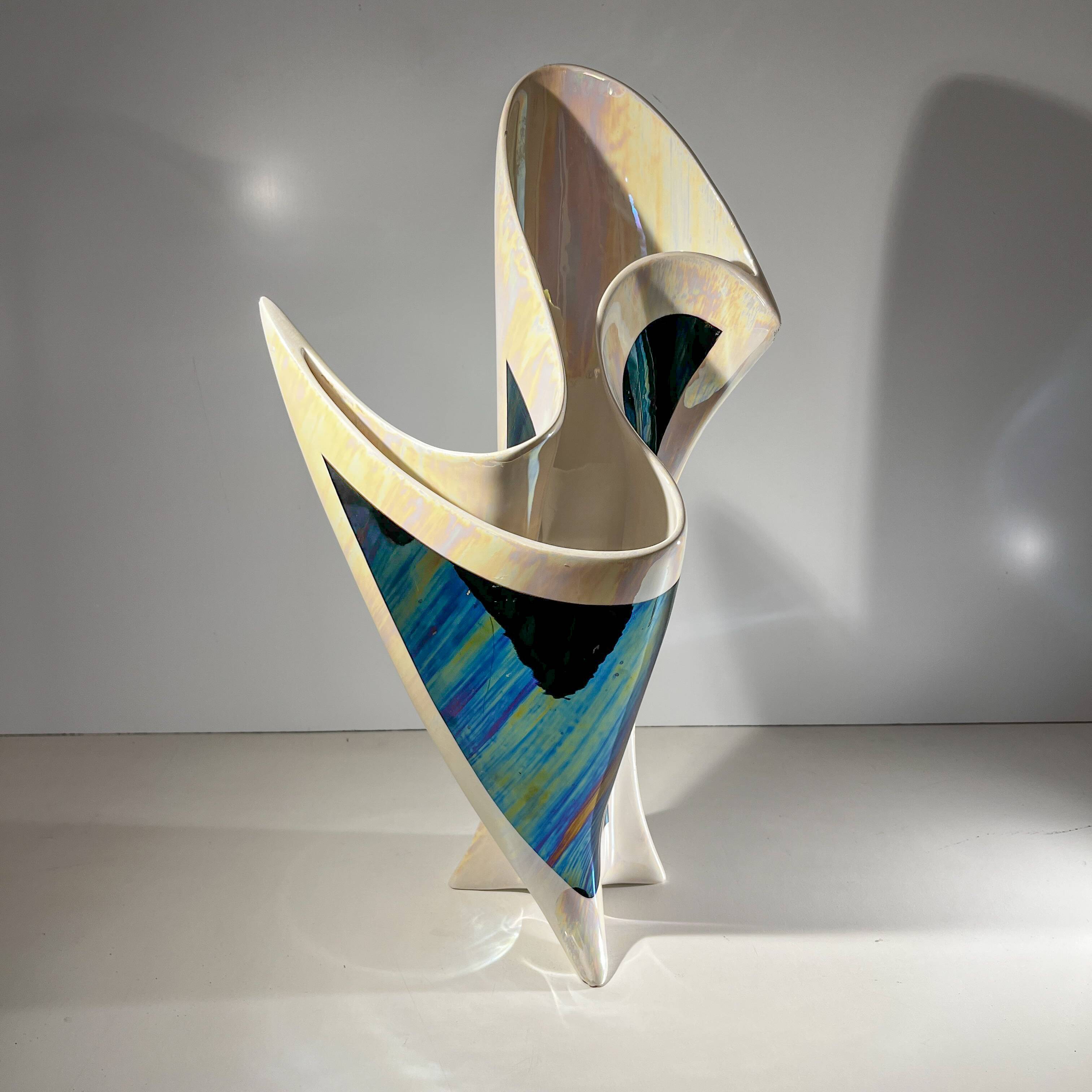 Iridescent free-form sculptural ceramic vase