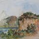 Gilbert Pastor: Snowy summit behind a hill, original signed watercolor