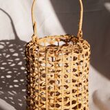 Wicker lantern / candle holder, metal frame