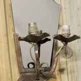 Pair of Art Deco wrought iron and smoked glass wall lights