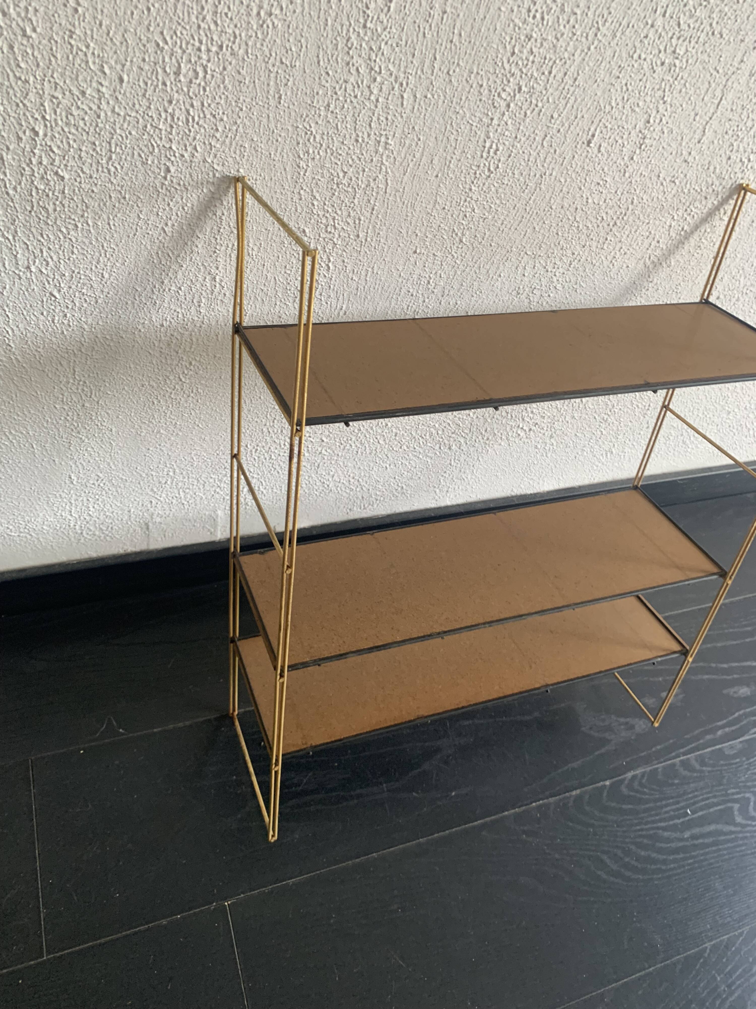 Vintage 1960 String wall shelf in gold wood - 60 x 50 cm