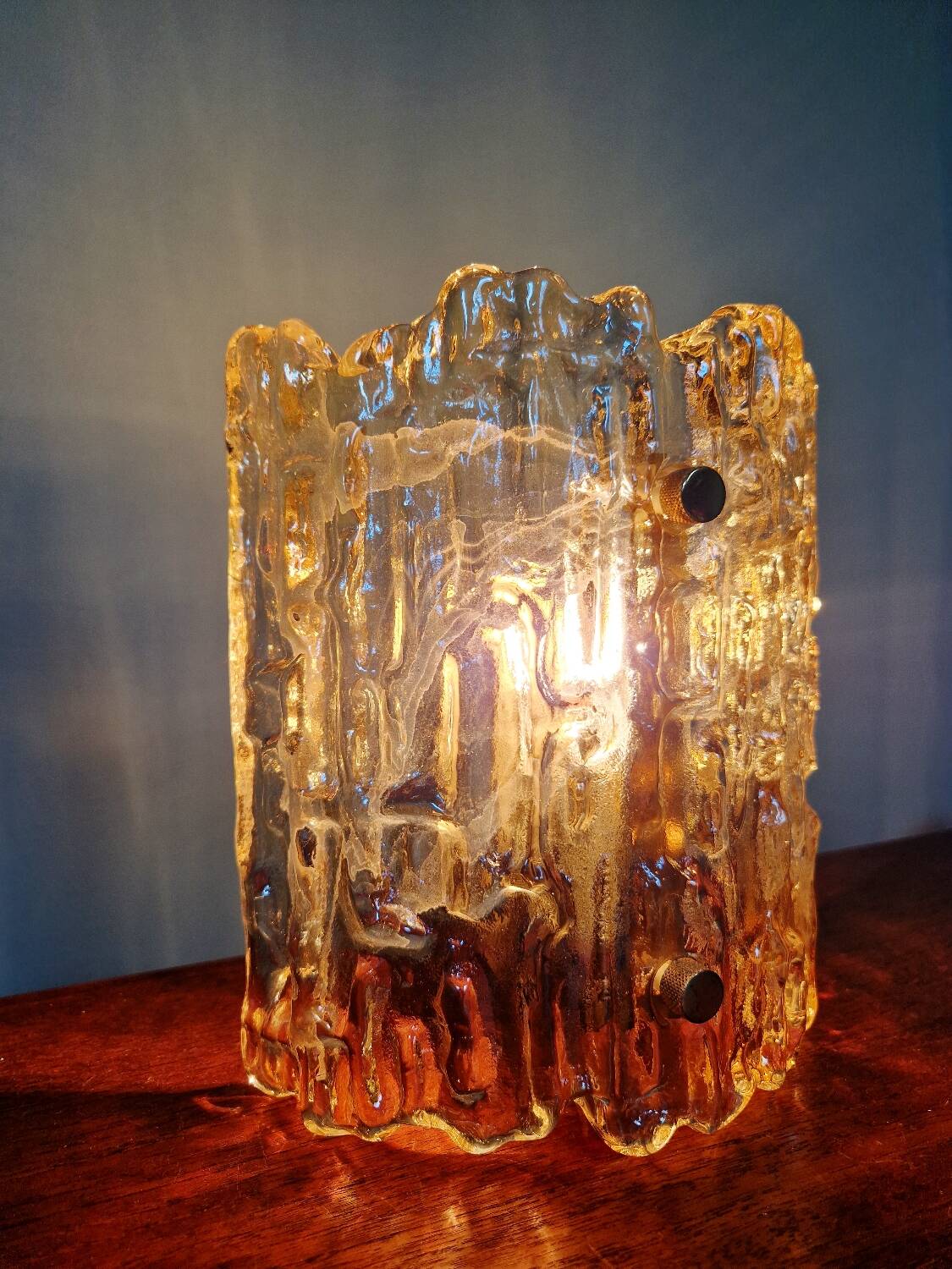 Amber glass wall lamp, design by Carl Fagerlund, Orrefors, 1960.