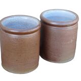 Paire de pots vintage français en grès à glaçure brune