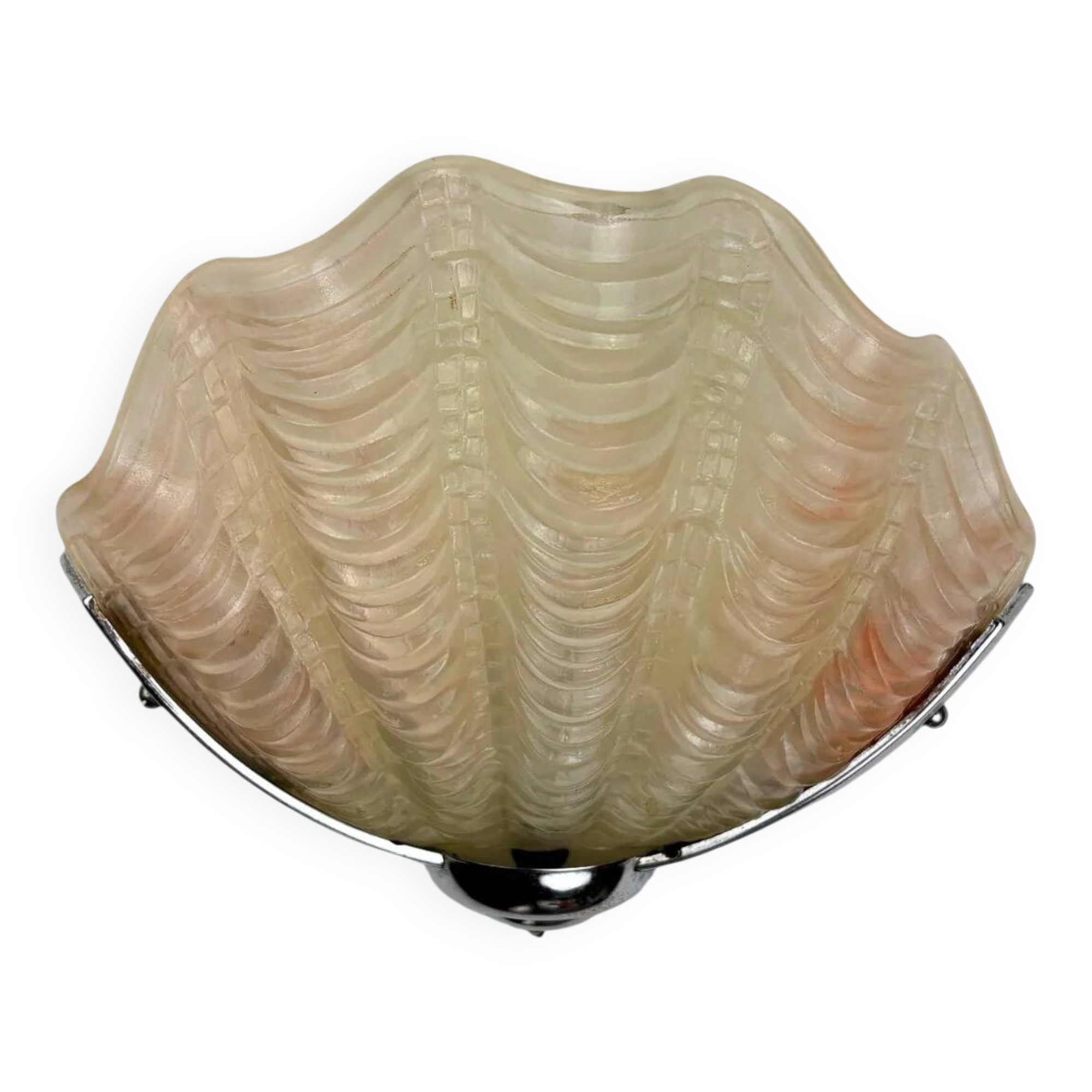 French Art Deco shell wall sconce – amber glass, 1960s