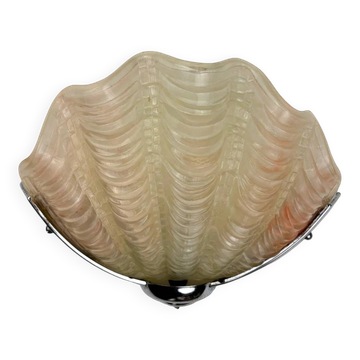 French Art Deco shell wall sconce – amber glass, 1960s