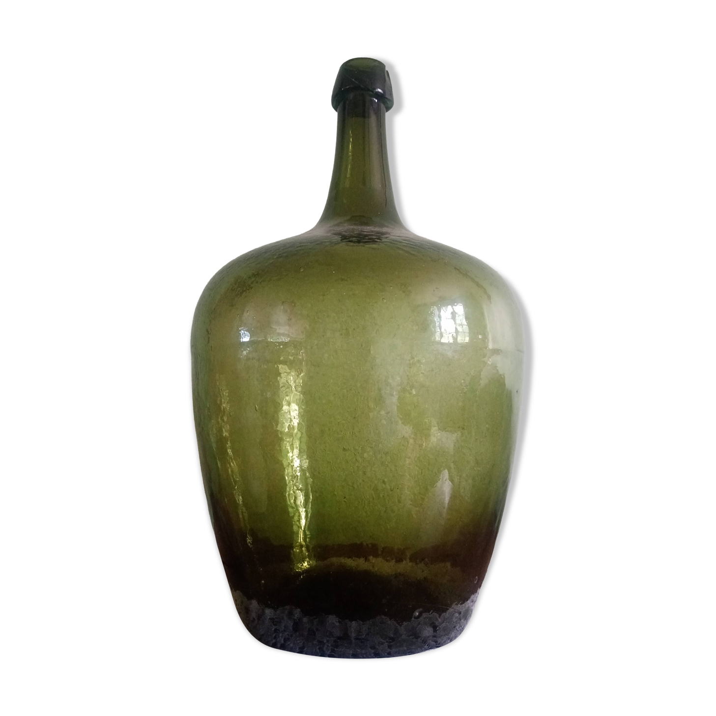 Dame-Jeanne Bonbonne ancienne verte 45cm Alsace - éclat col