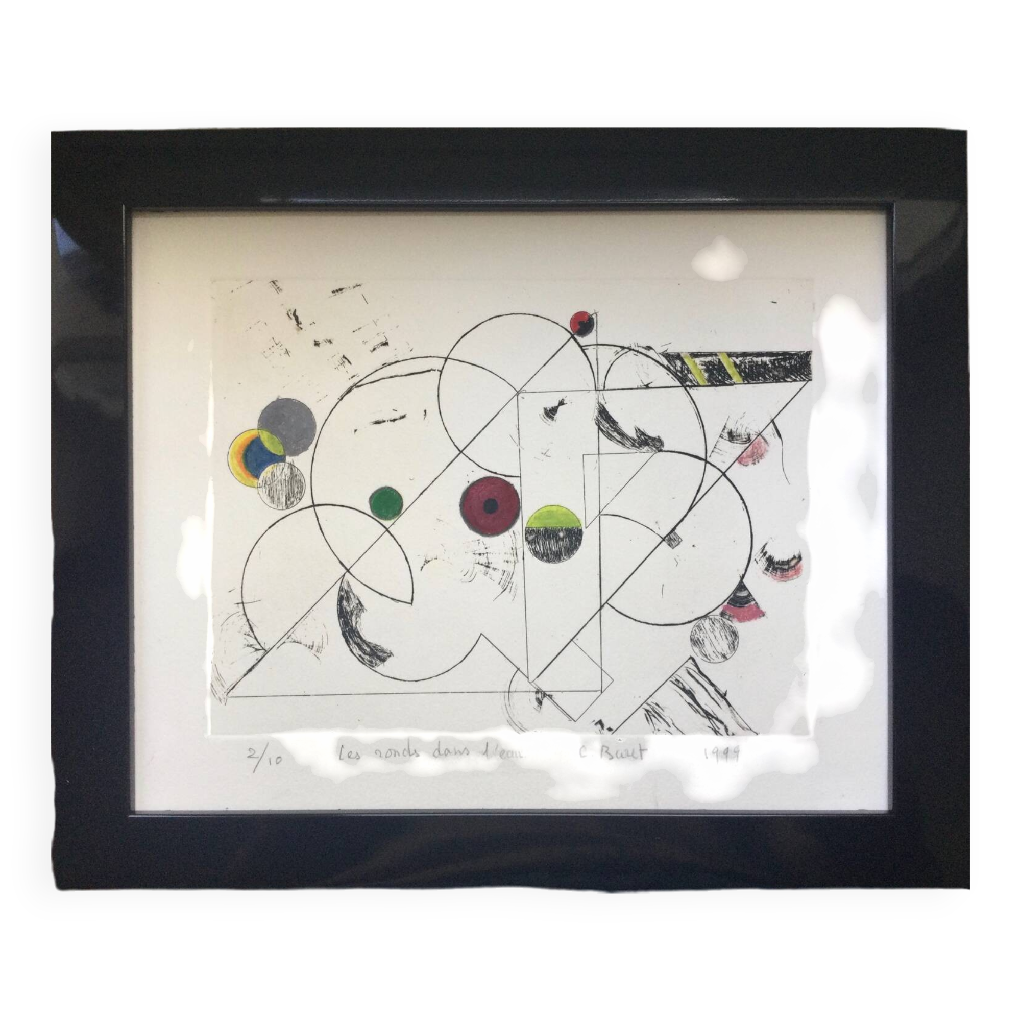 Enhanced etching. The round in the water. Claude BURET (1926-2010)