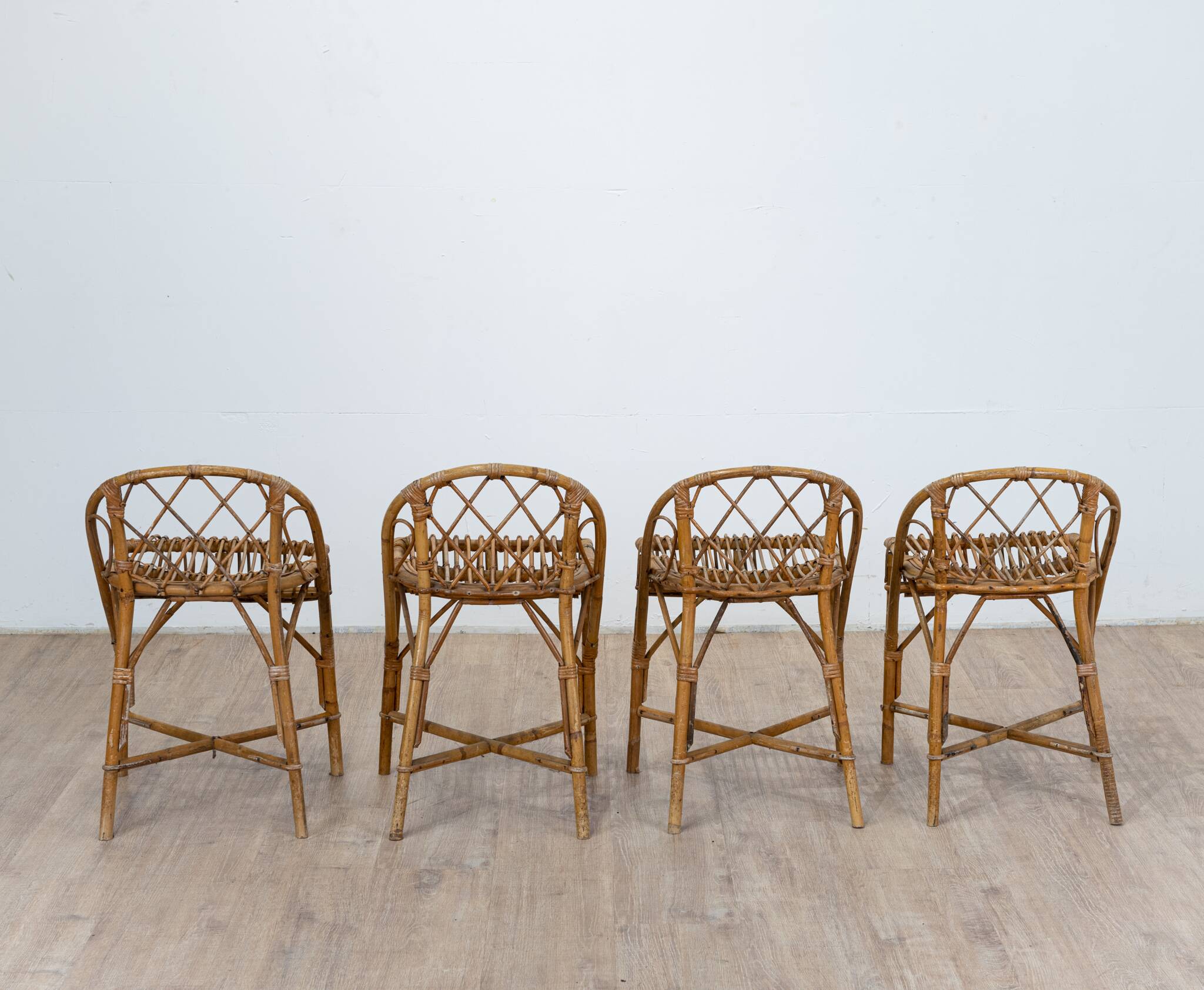 Series of 4 rattan chairs, France, 1960
