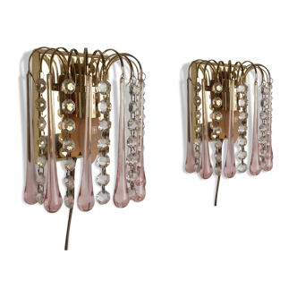 Set of 2 hollywood regency murano glass wall lamps, 1970s