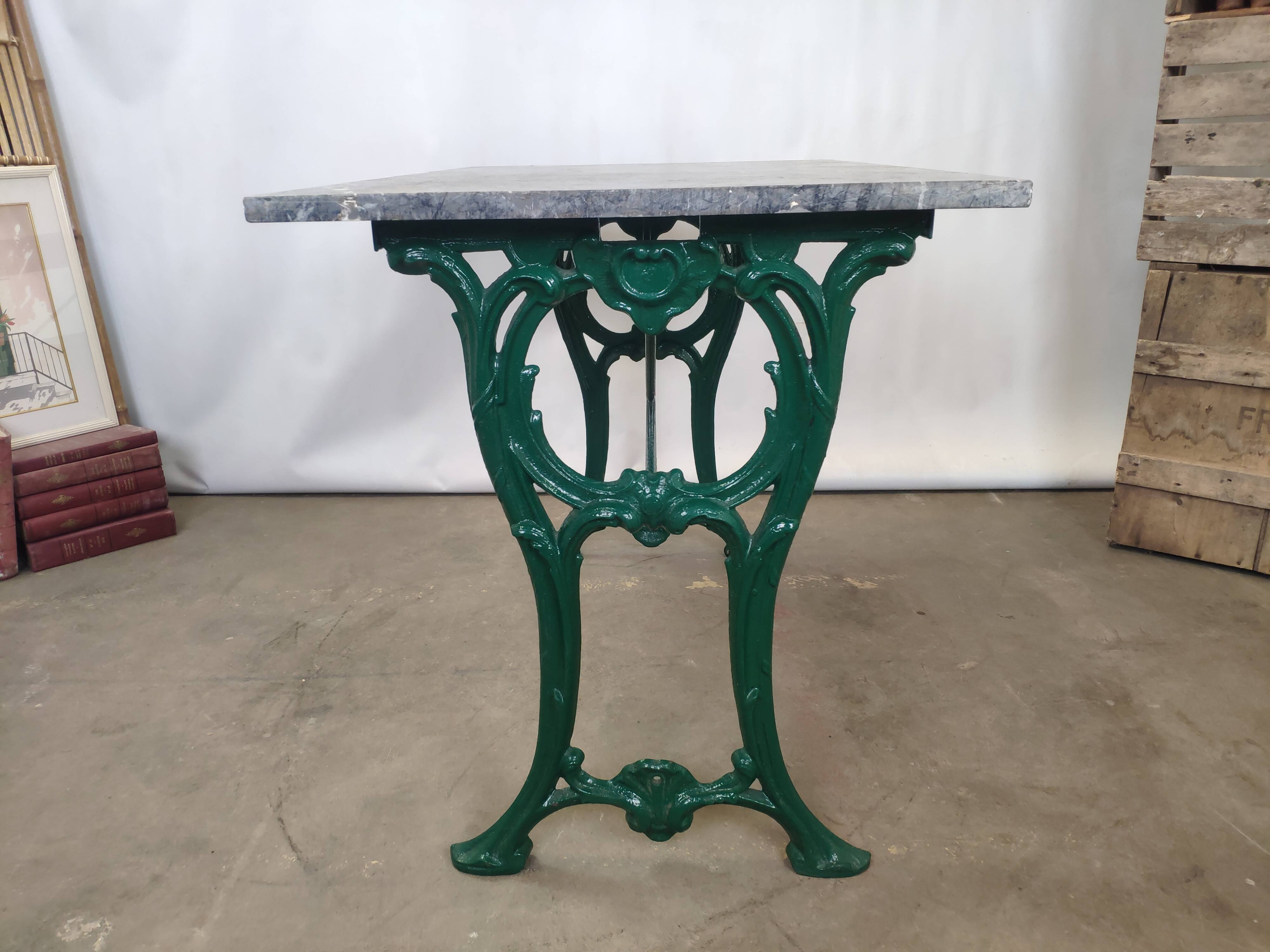 Wrought iron bistro table and vintage grey marble