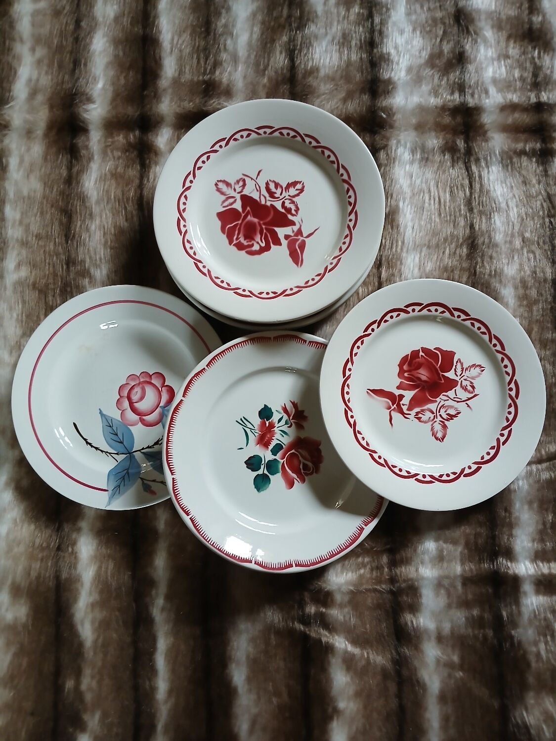 9 mismatched antique dinner plates