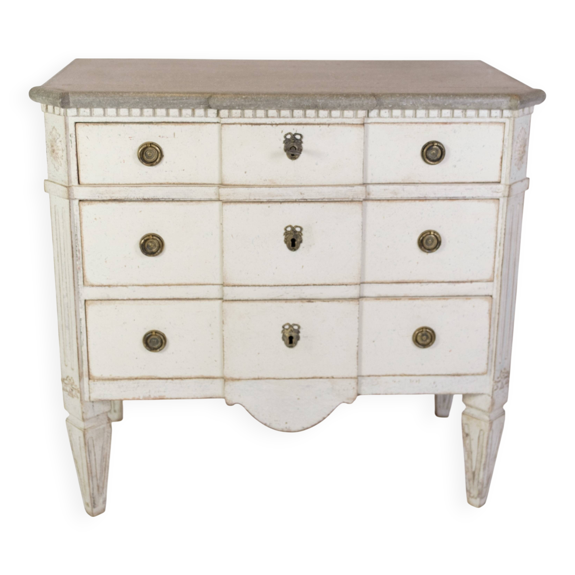 Gustavian Chest Of Drawers Grey Painted, Swedish Origin From 1840s