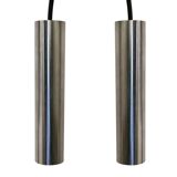 Pair of still tube pendant lights in polished stainless steel, 1970s, new