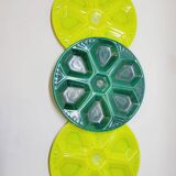 3 assiettes à huîtres art déco décor géométrique vert