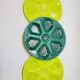 3 art deco oyster plates with green geometric decor