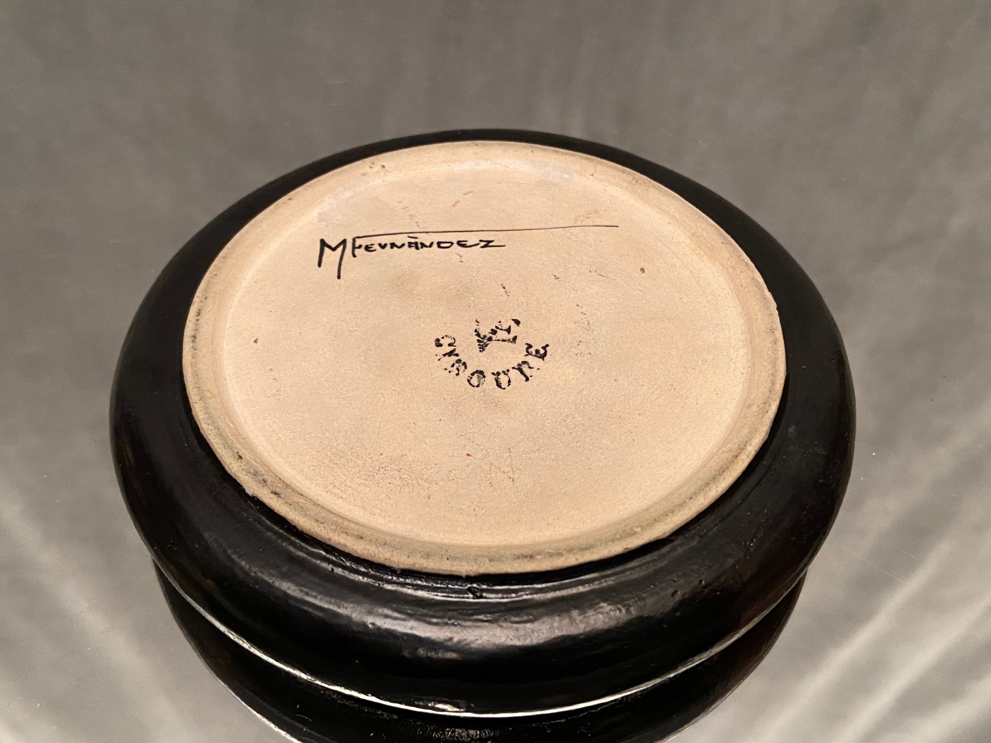 Cup decorated with winged sphinx in Ciboure sandstone signed Marie Fernandez