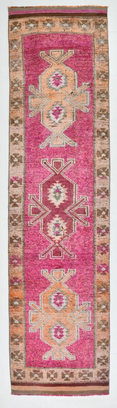 3x11 Soft Pink Mid Ceuntry Modern Turkish Wool Runner Rug, 87x339 Cm